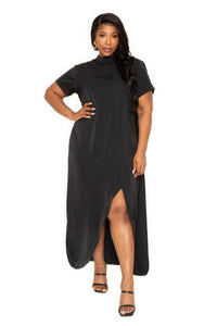 Flattering Curvy Fit | Comtable Plus-Size Clothing | Modestly Vogue Mock neck back cape dress - Modestly Vogue 