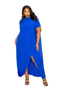 Flattering Curvy Fit | Comtable Plus-Size Clothing | Modestly Vogue Mock neck back cape dress - Modestly Vogue 