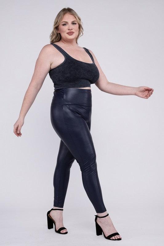 Curvy Fit | & Plus-Size Clothing | Plus High Rise Faux Leather Leggings - Modestly Vogue 