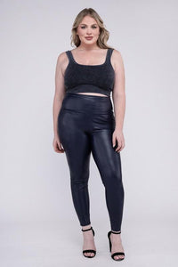 Curvy Fit | & Plus-Size Clothing | Plus High Rise Faux Leather Leggings - Modestly Vogue 