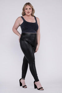 Curvy Fit | & Plus-Size Clothing | Plus High Rise Faux Leather Leggings - Modestly Vogue 