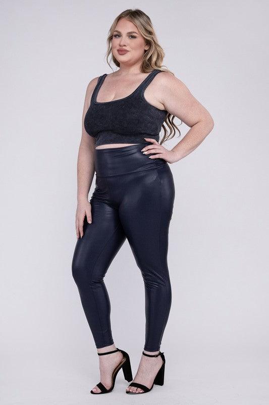 Curvy Fit | & Plus-Size Clothing | Plus High Rise Faux Leather Leggings - Modestly Vogue 