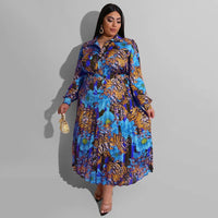 Flattering Curvy Fit | Comtable Plus-Size Clothing | Modestly Vogue Plus Size Autumn Winter Woven Printed Pleated Casual Women Dress - Modestly Vogue 