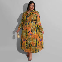 Flattering Curvy Fit | Comtable Plus-Size Clothing | Modestly Vogue Plus Size Autumn Winter Woven Printed Pleated Casual Women Dress - Modestly Vogue 