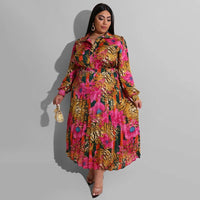 Flattering Curvy Fit | Comtable Plus-Size Clothing | Modestly Vogue Plus Size Autumn Winter Woven Printed Pleated Casual Women Dress - Modestly Vogue 