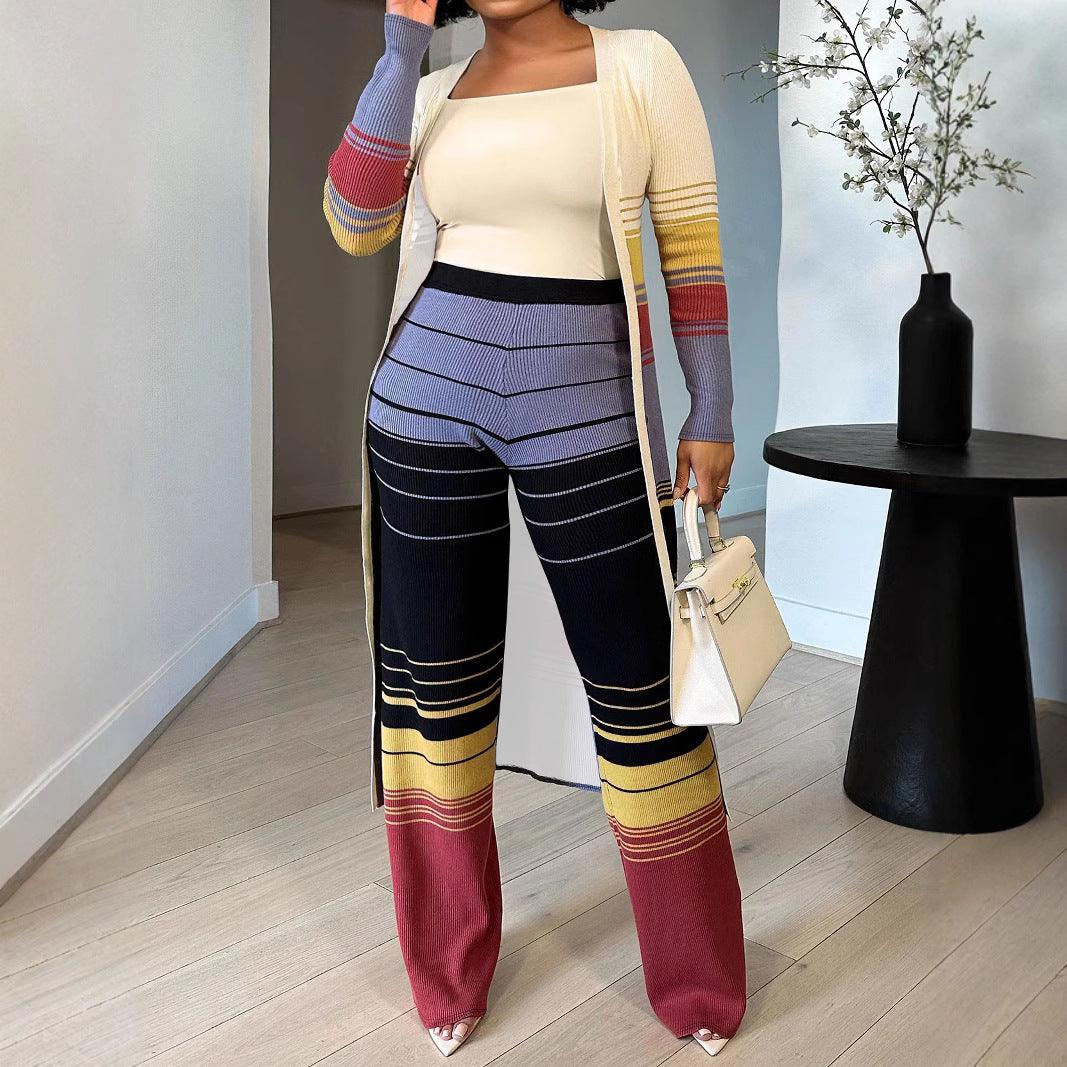 Curvy Fit | & Plus-Size Clothing | Plus Size Long Sleeve Cardigan Elegant Pants Two Piece Set Without Inner Wear - Modestly Vogue 