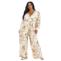 Curvy Fit | & Plus-Size Clothing | Plus Size Plus Size V neck Chiffon Jumpsuit Leopard Print Fashion Sexy Long with Belt - Modestly Vogue 