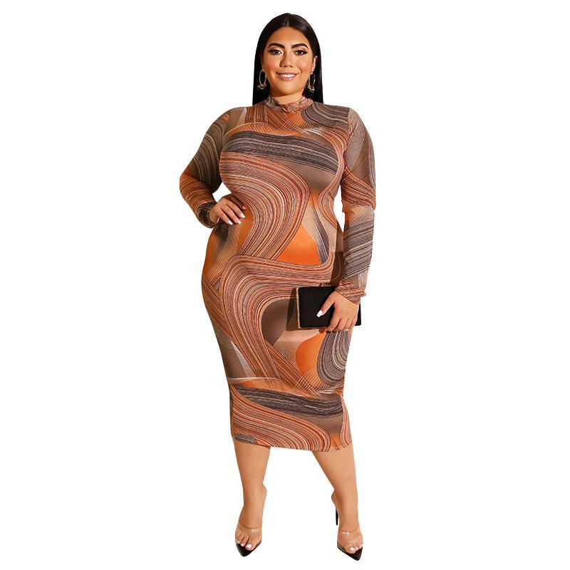 Flattering Curvy Fit | Comtable Plus-Size Clothing | Modestly Vogue Plus Size Printed Skinny Sheath Zipper Front Back Wearable Dress - Modestly Vogue 