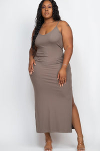 Flattering Curvy Fit | Stylish & Comfortable Plus-Size Clothing | Modestly Vogue Plus Size Ribbed Side Slit Long Cami Maxi Dress - Modestly Vogue 