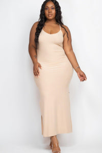 Flattering Curvy Fit | Stylish & Comfortable Plus-Size Clothing | Modestly Vogue Plus Size Ribbed Side Slit Long Cami Maxi Dress - Modestly Vogue 