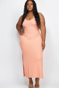 Flattering Curvy Fit | Stylish & Comfortable Plus-Size Clothing | Modestly Vogue Plus Size Ribbed Side Slit Long Cami Maxi Dress - Modestly Vogue 