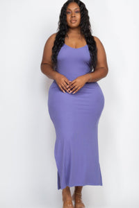 Flattering Curvy Fit | Stylish & Comfortable Plus-Size Clothing | Modestly Vogue Plus Size Ribbed Side Slit Long Cami Maxi Dress - Modestly Vogue 