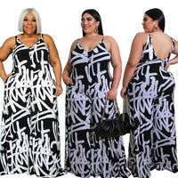 Curvy Fit | & Plus-Size Clothing | Plus Size Women Clothing Summer New Suspender Irregular Asymmetric Graffiti Jumpsuit New - Modestly Vogue 