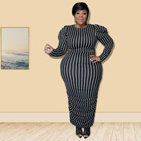 Curvy Fit | & Plus-Size Clothing | Plus Size Women Clothing Summer Striped Printed Bubble Long Sleeve Casual Suit - Modestly Vogue 