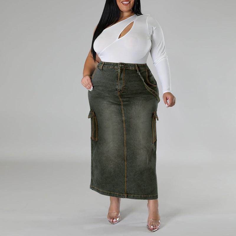 Denim Curvy Fit | - Clothing | Decoration Sleeveless Split Skirt - Modestly Vogue 