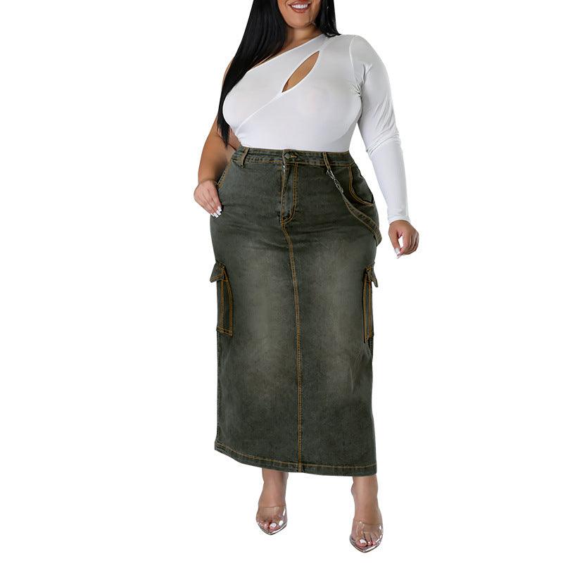 Denim Curvy Fit | - Clothing | Decoration Sleeveless Split Skirt - Modestly Vogue 