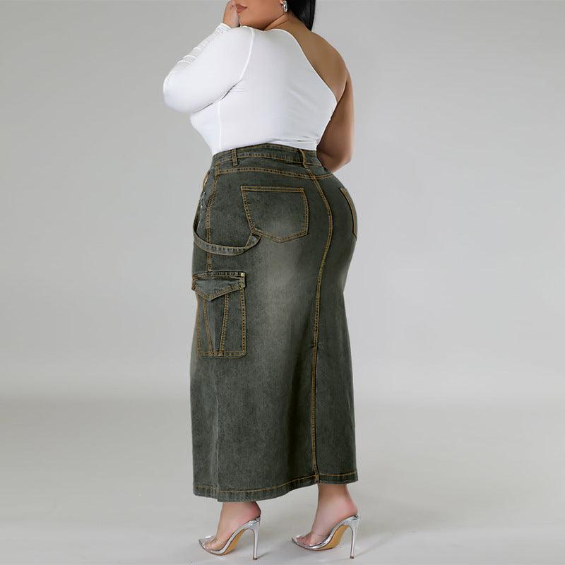 Denim Curvy Fit | - Clothing | Decoration Sleeveless Split Skirt - Modestly Vogue 