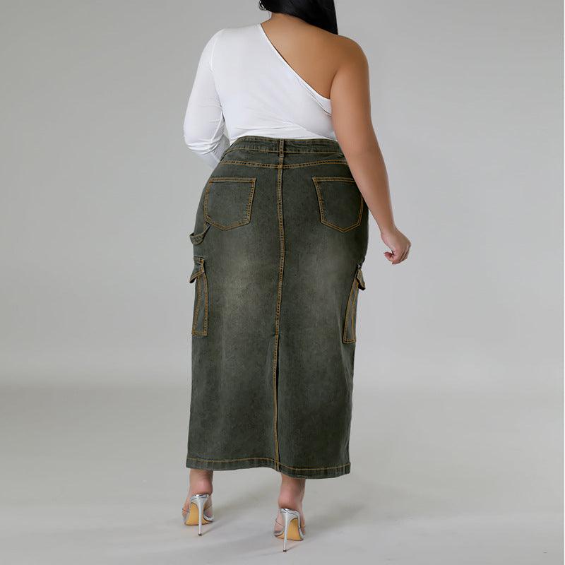 Denim Curvy Fit | - Clothing | Decoration Sleeveless Split Skirt - Modestly Vogue 