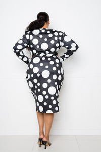 Flattering Curvy Fit | Stylish & Comfortable Plus-Size Clothing | Modestly Vogue Polka Dot Drop Waist Ruched Midi Dress - Modestly Vogue 