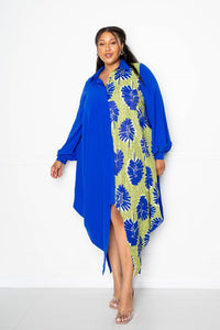 Flattering Curvy Fit | Stylish & Comfortable Plus-Size Clothing | Modestly Vogue Print Drapy Shirt Maxi Dress - Modestly Vogue 