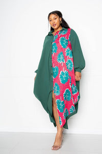 Flattering Curvy Fit | Stylish & Comfortable Plus-Size Clothing | Modestly Vogue Print Drapy Shirt Maxi Dress - Modestly Vogue 