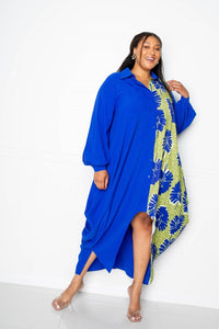 Flattering Curvy Fit | Stylish & Comfortable Plus-Size Clothing | Modestly Vogue Print Drapy Shirt Maxi Dress - Modestly Vogue 