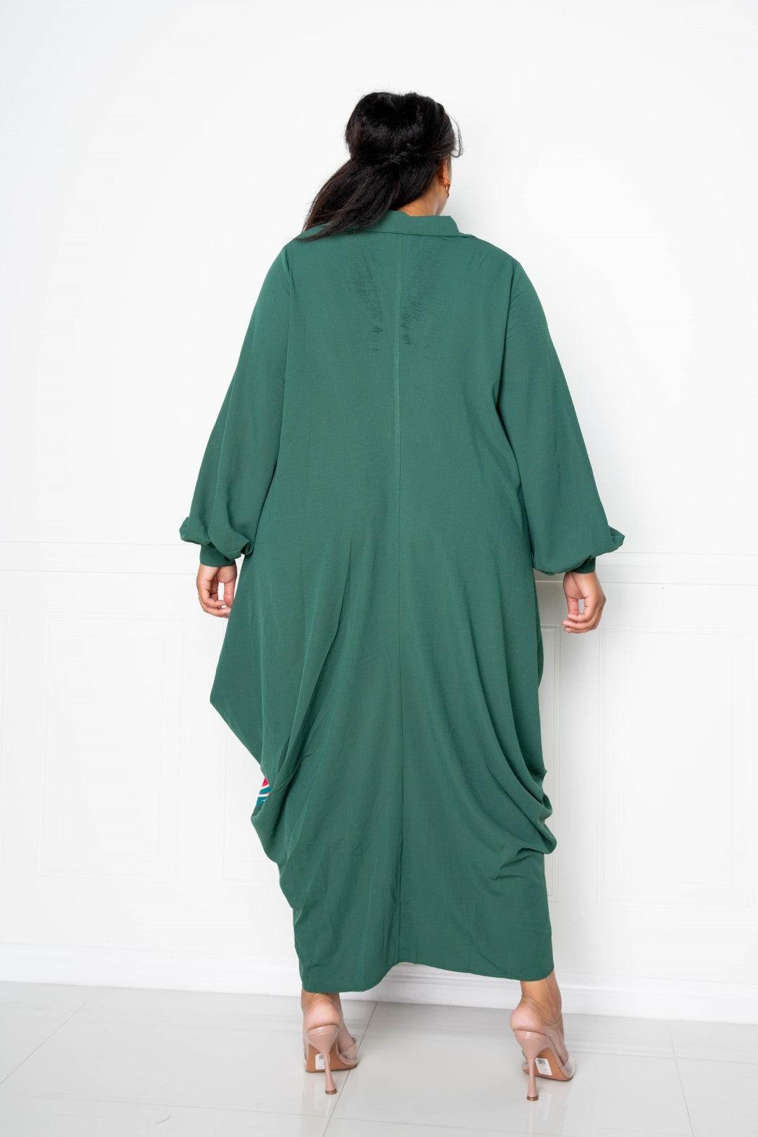 Flattering Curvy Fit | Stylish & Comfortable Plus-Size Clothing | Modestly Vogue Print Drapy Shirt Maxi Dress - Modestly Vogue 