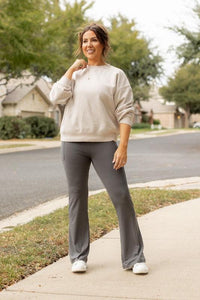 Flattering Curvy Fit | Stylish & Comfortable Plus-Size Clothing | Modestly Vogue The Cassie Charcoal Bootcut Leggings Round 2 YOGA - Modestly Vogue 