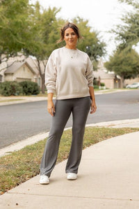 Flattering Curvy Fit | Stylish & Comfortable Plus-Size Clothing | Modestly Vogue The Cassie Charcoal Bootcut Leggings Round 2 YOGA - Modestly Vogue 