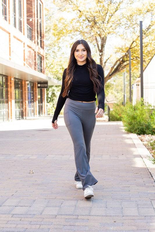 Flattering Curvy Fit | Stylish & Comfortable Plus-Size Clothing | Modestly Vogue The Cassie Charcoal Bootcut Leggings Round 2 YOGA - Modestly Vogue 