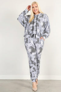 Curvy Fit | & Plus-Size Clothing | Tie Dye Print Pullover Hoodie And Sweatpants - Modestly Vogue 