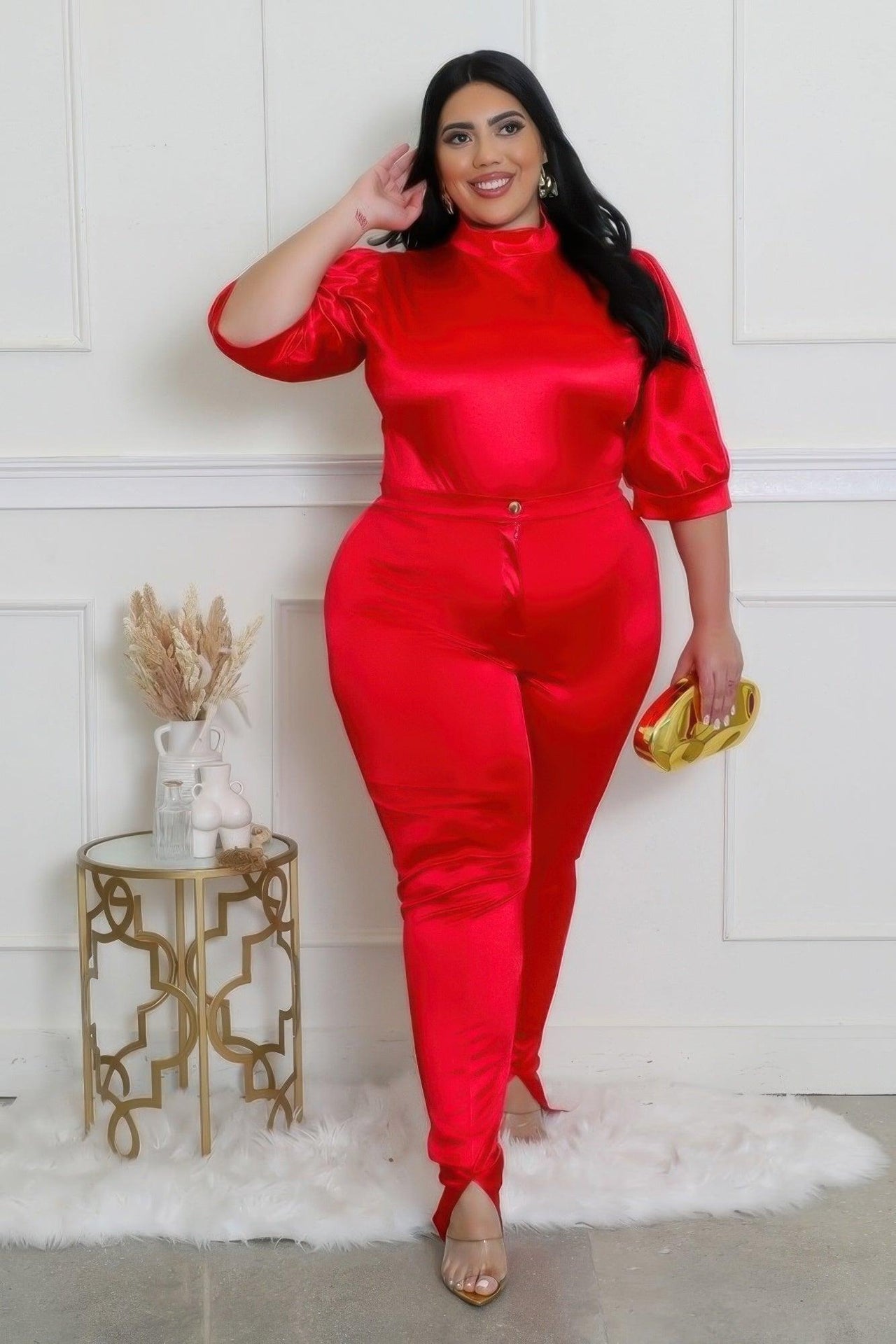 Curvy Fit | & Plus-Size Clothing | Two Piece Set, Semi-stretch Bodysuit - Modestly Vogue 