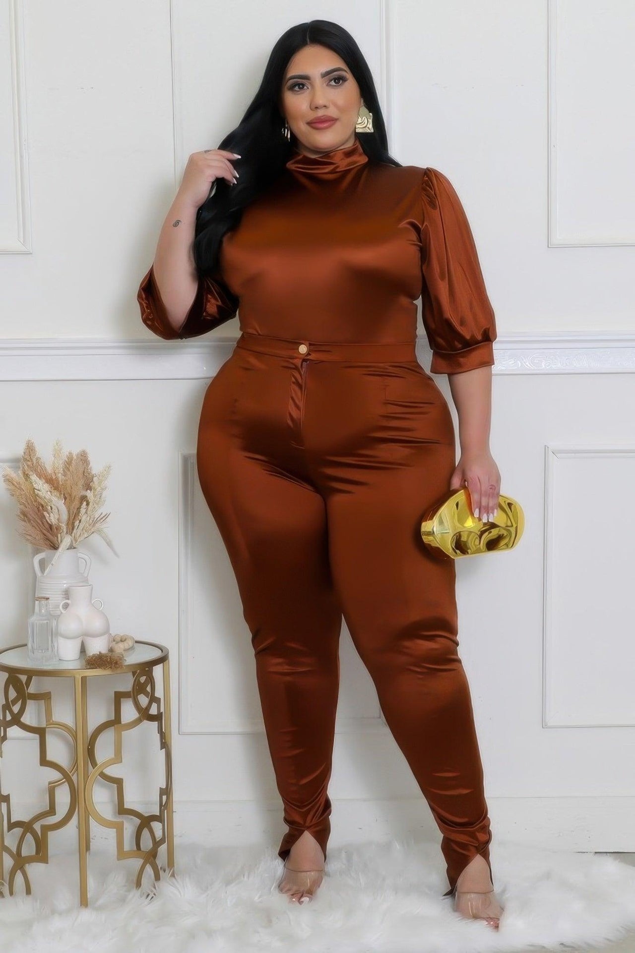 Curvy Fit | & Plus-Size Clothing | Two Piece Set, Semi-stretch Bodysuit - Modestly Vogue 