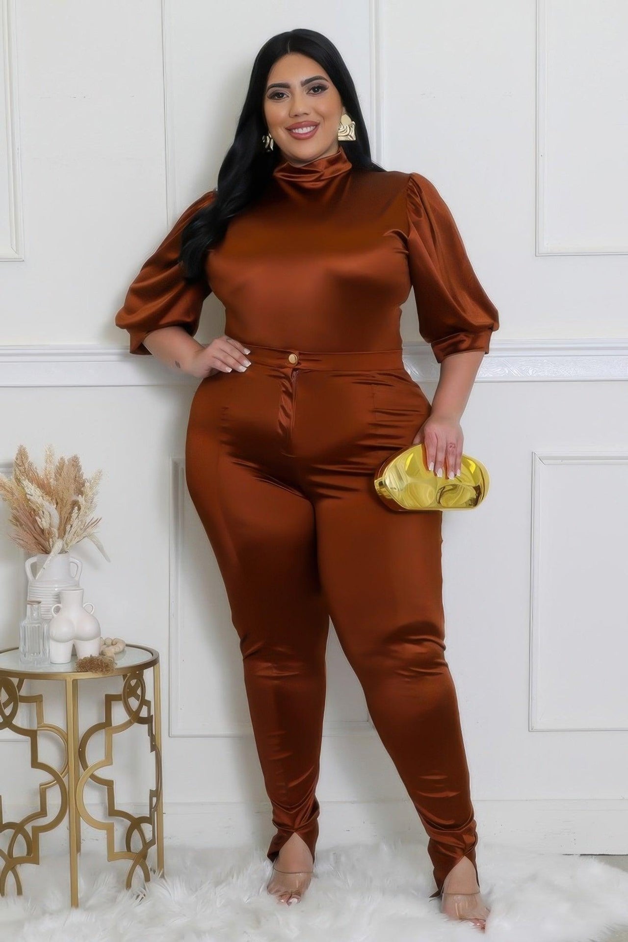 Curvy Fit | & Plus-Size Clothing | Two Piece Set, Semi-stretch Bodysuit - Modestly Vogue 