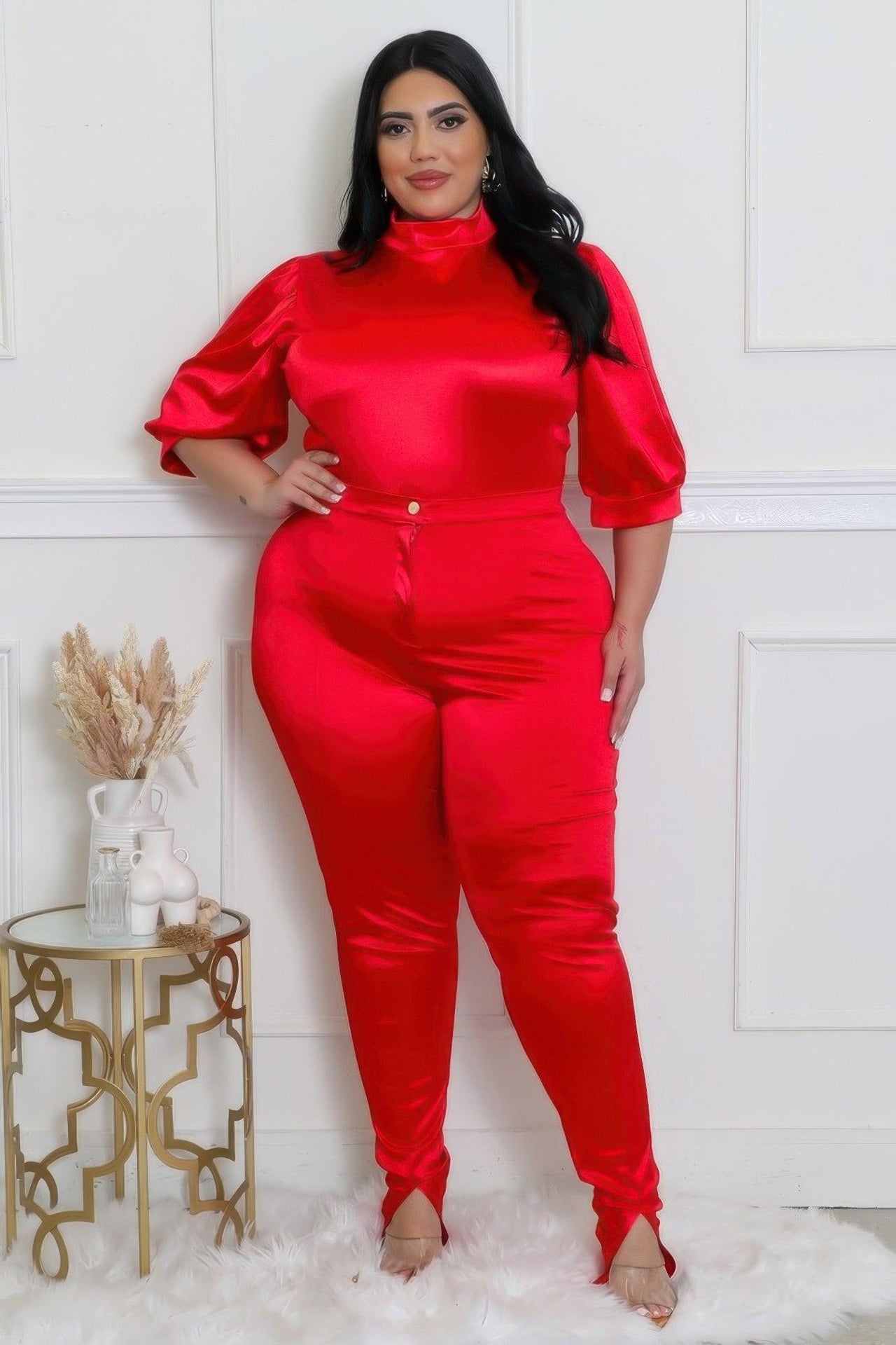 Curvy Fit | & Plus-Size Clothing | Two Piece Set, Semi-stretch Bodysuit - Modestly Vogue 