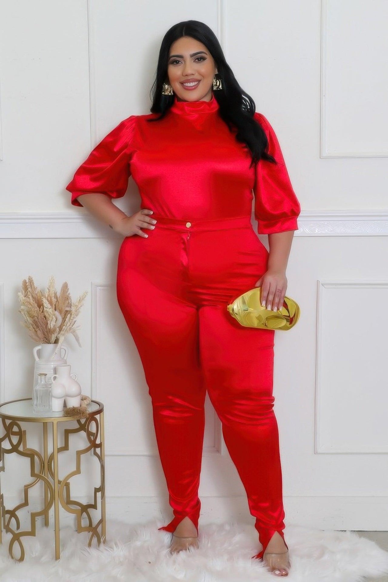 Curvy Fit | & Plus-Size Clothing | Two Piece Set, Semi-stretch Bodysuit - Modestly Vogue 