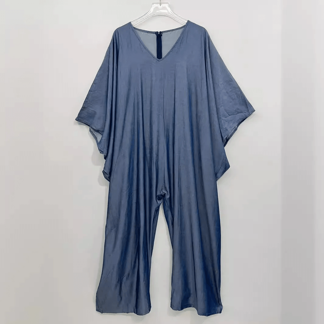 Denim Curvy Fit | - Clothing | Imitated Fabric One Loose Jumpsuit - Modestly Vogue 