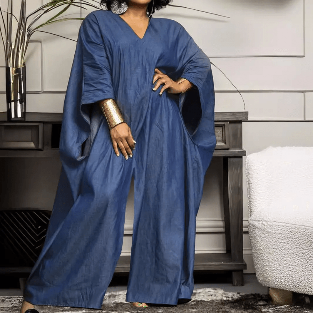 Denim Curvy Fit | - Clothing | Imitated Fabric One Loose Jumpsuit - Modestly Vogue 