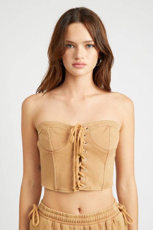 Denim French Terry Strapless Bustier Top - Modestly Vogue 