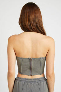 Denim French Terry Strapless Bustier Top - Modestly Vogue 