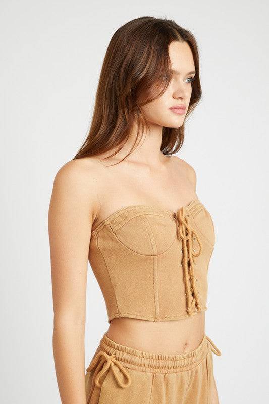 Denim French Terry Strapless Bustier Top - Modestly Vogue 