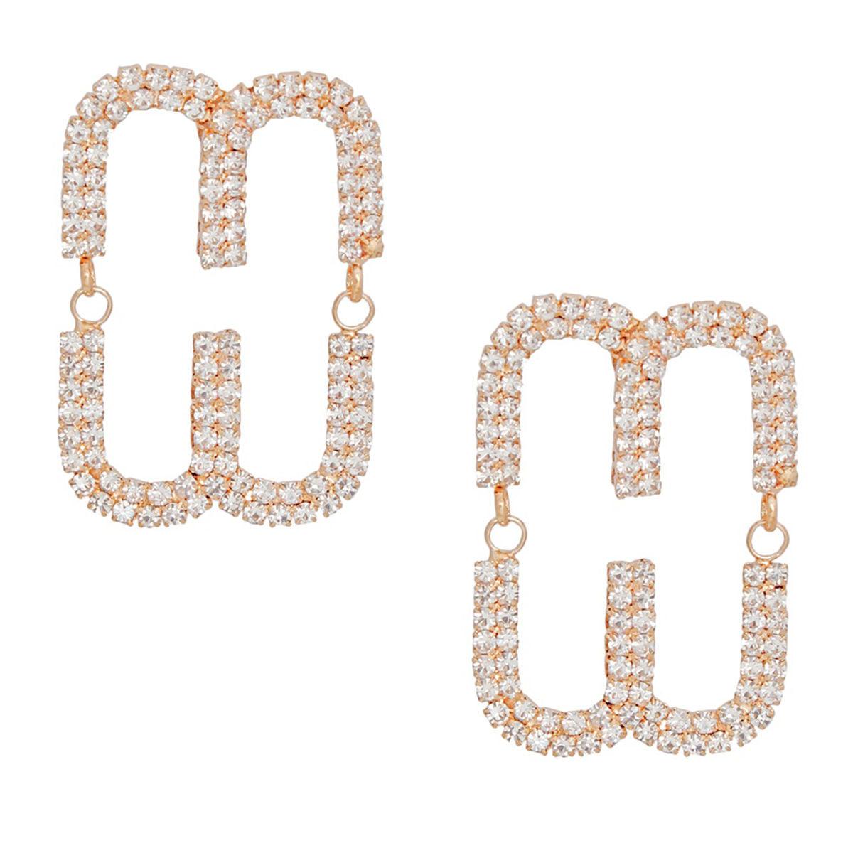 – | Studs Gold Pave Oval Loop Design - Modestly Vogue 