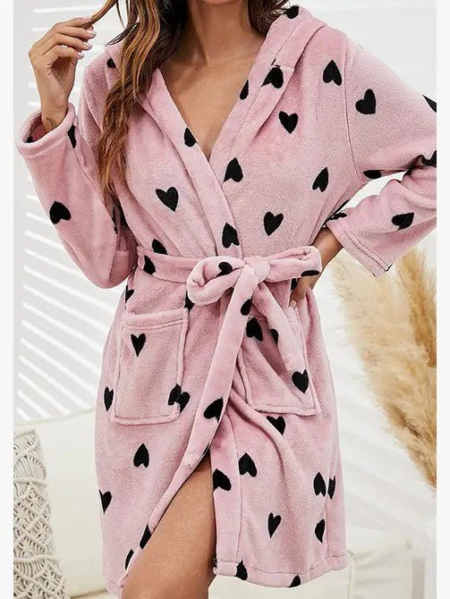 Heart Pattern Bath Robe – Soft and Cozy Robe for Comfort and Style - Modestly Vogue 