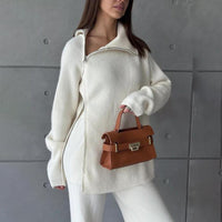 High Collar Zipper Knitted Sweater Women Suit {(SHIPS 2/11)} - Modestly Vogue 