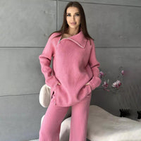 High Collar Zipper Knitted Sweater Women Suit {(SHIPS 2/11)} - Modestly Vogue 