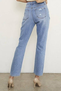 Denim High Rise Distressed Girlfriend Fit Jeans - Modestly Vogue 