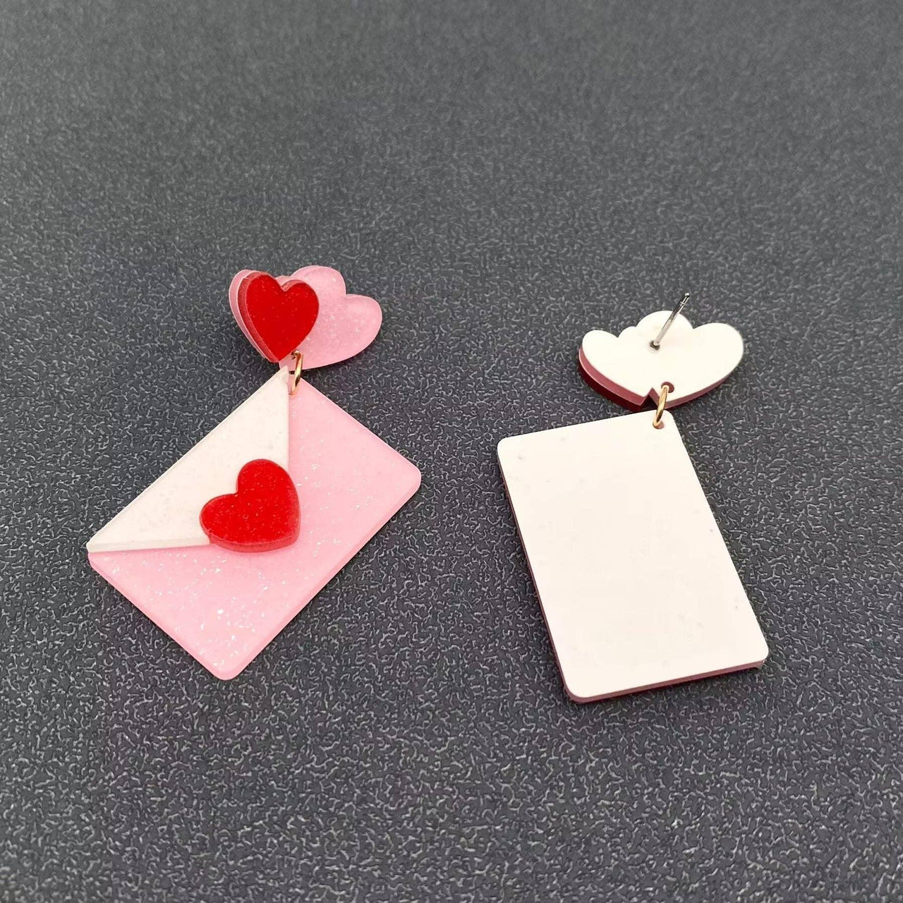 Acrylic Pink Heart Envelope Post Earrings - Modestly Vogue 