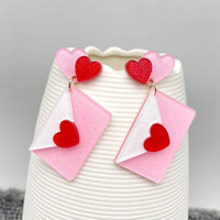 Acrylic Pink Heart Envelope Post Earrings - Modestly Vogue 