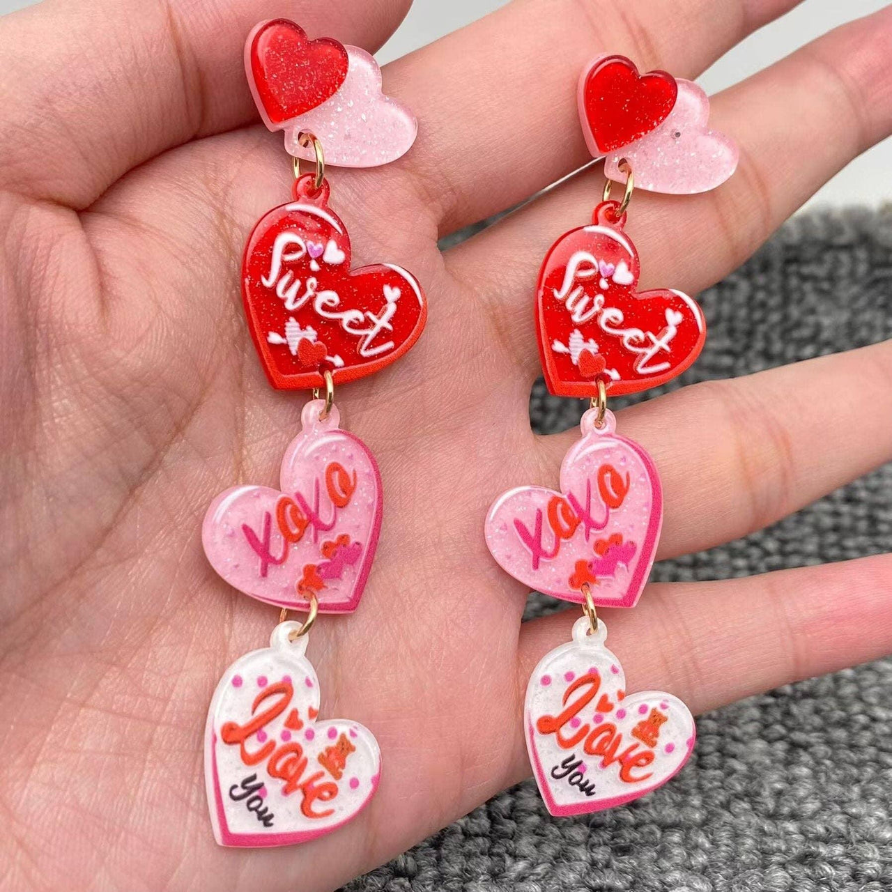 Sweet Love Triple Heart Charm Earrings - Modestly Vogue 