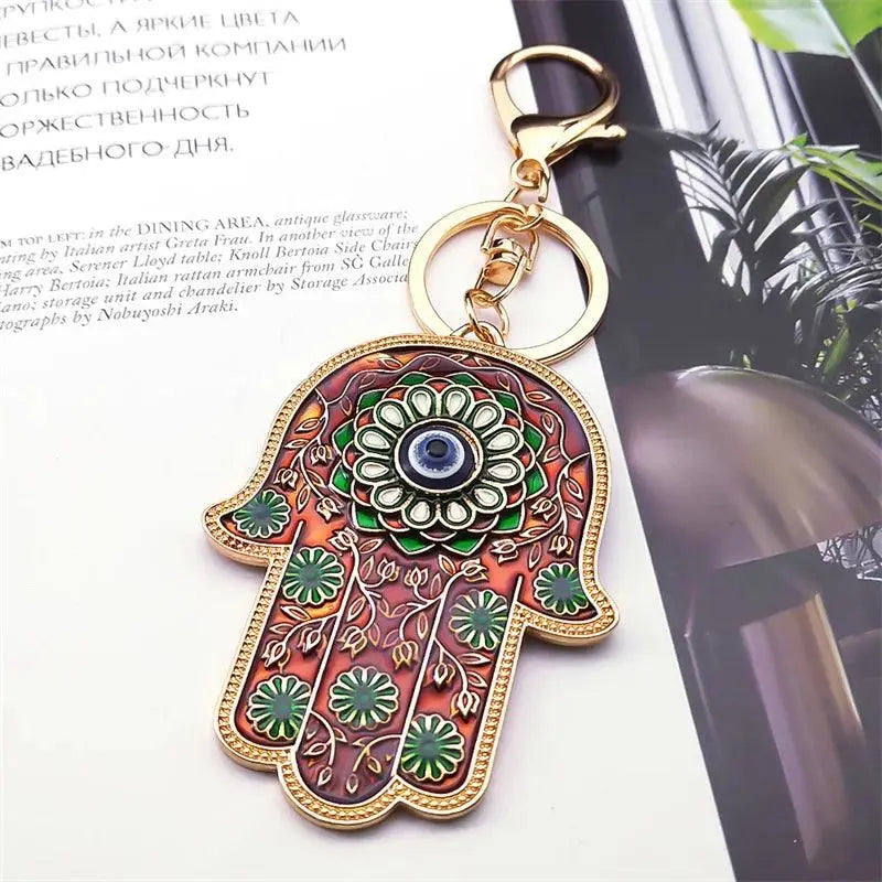 Islam Hand of Fatima Turky Blue Eyes Keychain Lucky Eye Hamsa Hands - Modestly Vogue 